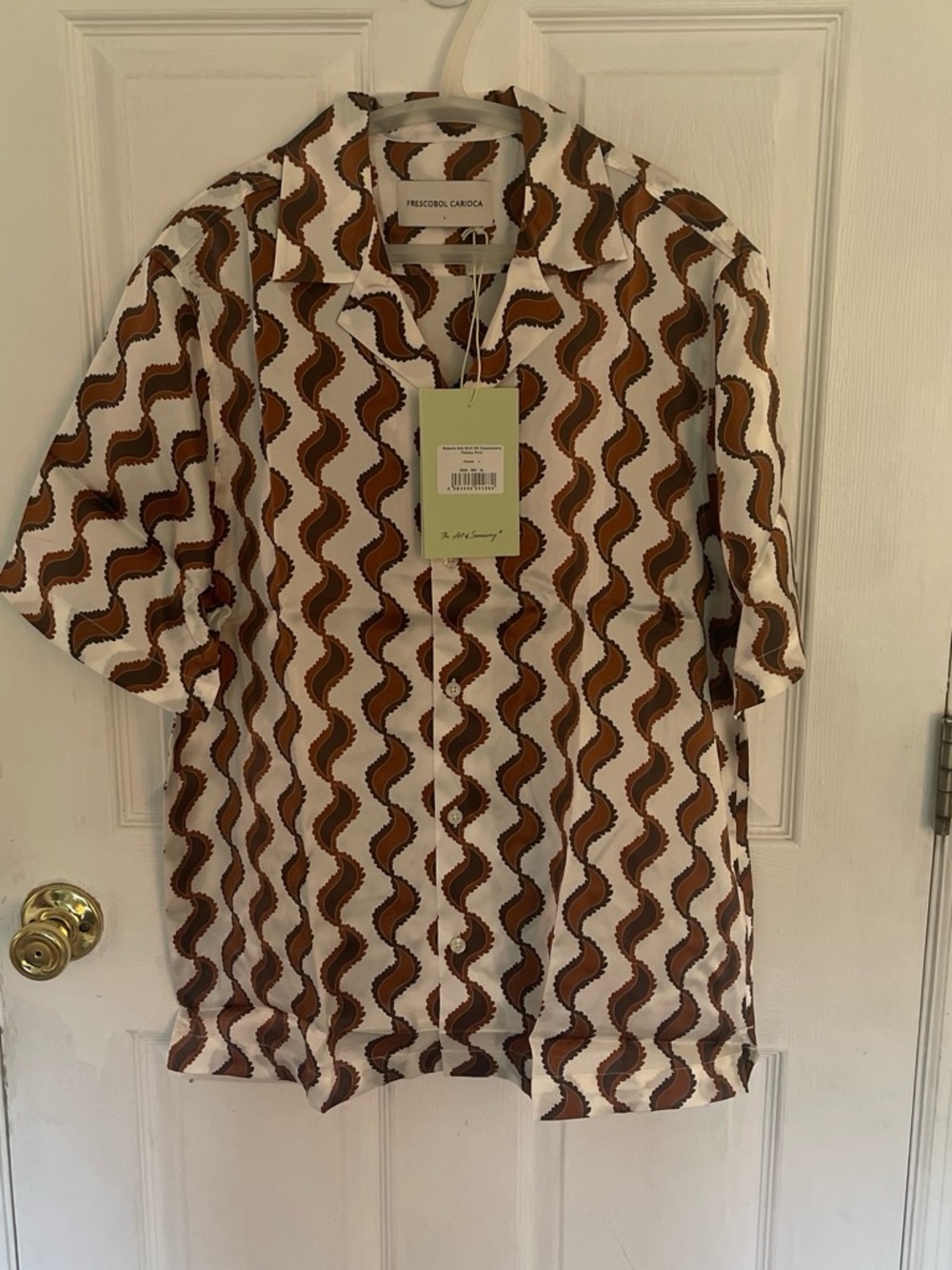 Frescobol Carioca Brown Wave-Print Short Sleeve Button-Down Shirt